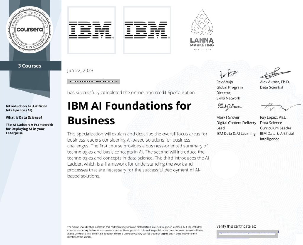 IBM Certified Lanna Marketing AI For Business
